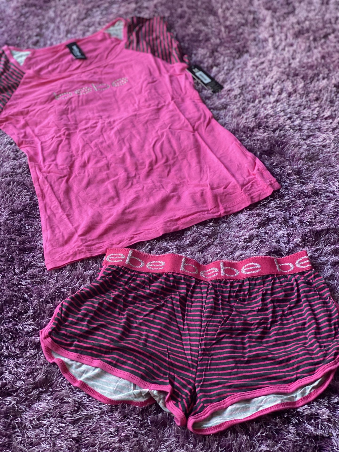 Pink And Black Stripe Bebe Pajama Set