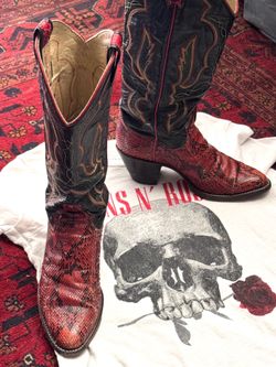 Larry Mahan Women's Ruby Red Python Skin Size 6 Vintage Cowboy Boots USA Made
