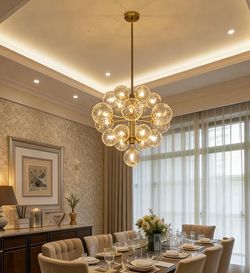 Modern Gold Chandelier with clear glass globes