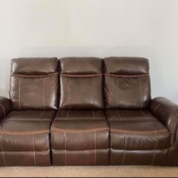 Genuine Leather Sofa Recliner With Cup holders 