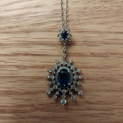 Real sterling silver pendant and necklace with diamonds