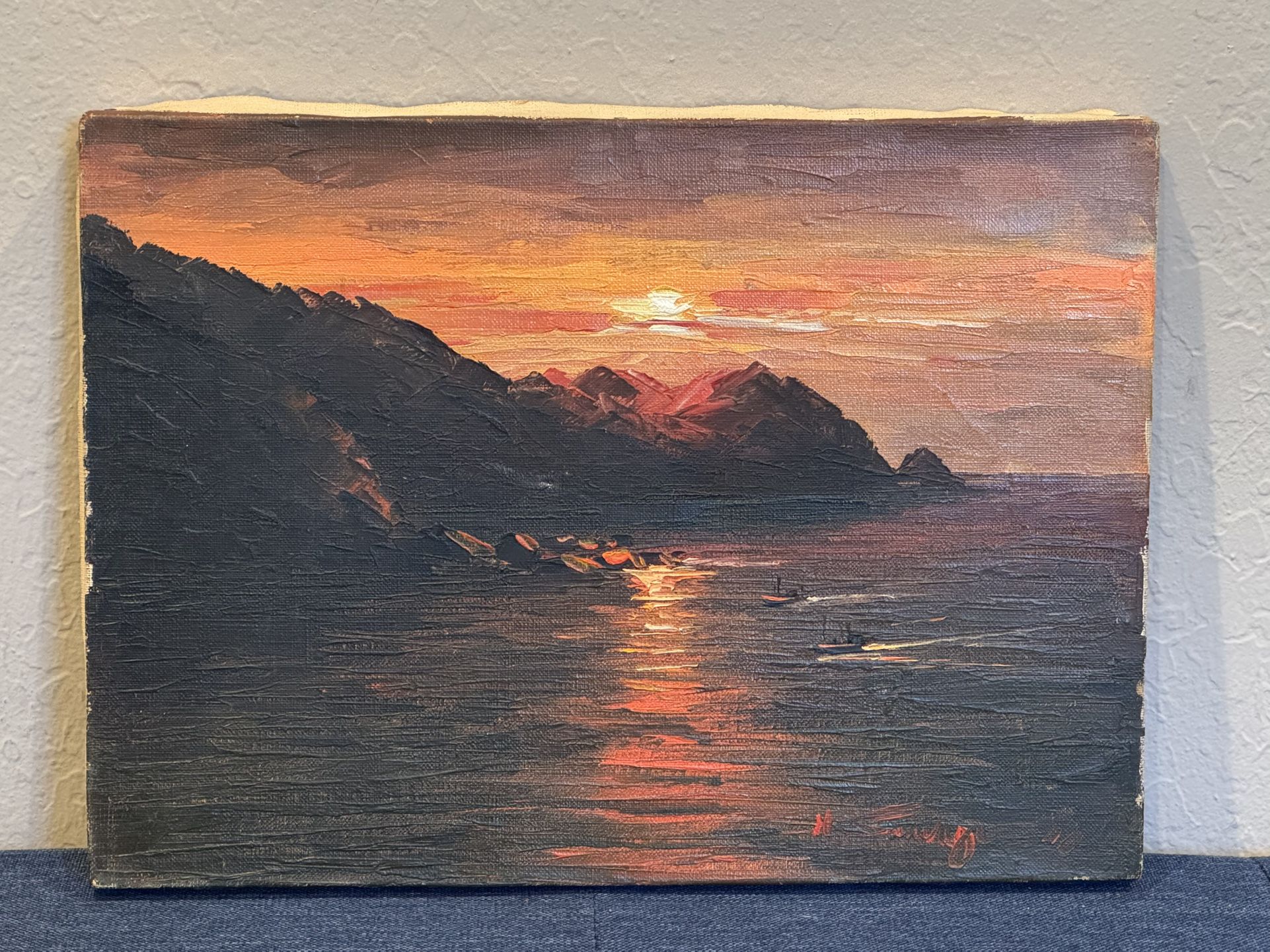 Incredible Midcentury Sunset Seascape Oil Painting by H. Suwagi?