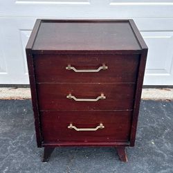 Vintage Mid Century All Wood Three Drawer Side End Nightstand Accent Table