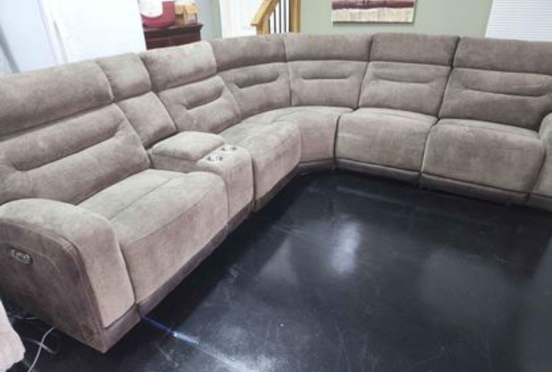 Market Sample Jiashan Yage 6pc Fully Electric Chocolate Sectional W Motion Headrests And USB