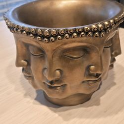 TMS Fornasetti Style Perpetual Buddha Face Dora Maar Silver Vase Planter 