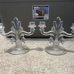 Glass Double-Arm Candle Holders (Pair)