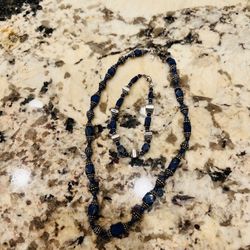 Sterling Silver Lapis Lazuli Necklace And Bracelet 