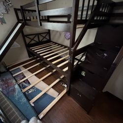 3 BED BUNKER WITH SLIDE AND STORAGE CABINETS 