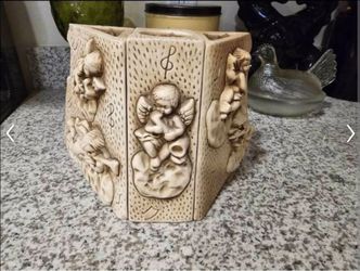 Vintage 3pc Reversible last supper cherub angel candle hand made Mexico