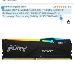 Pc Ram Memory Kingston FURY Beast RGB 16GB 5200MT/s DDR5 