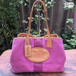Coach Y2K Hamptons 10th Anniversary Tote Kisslock Pink Canvas/Vachetta Leather Vintage Shoulder Bag 