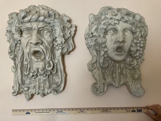 Plaster Bacchus Wall Relief Pair