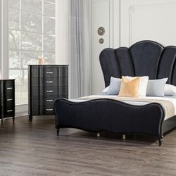 Brand New Black 4pc Queen Bedroom Set (Available In Eastern King)