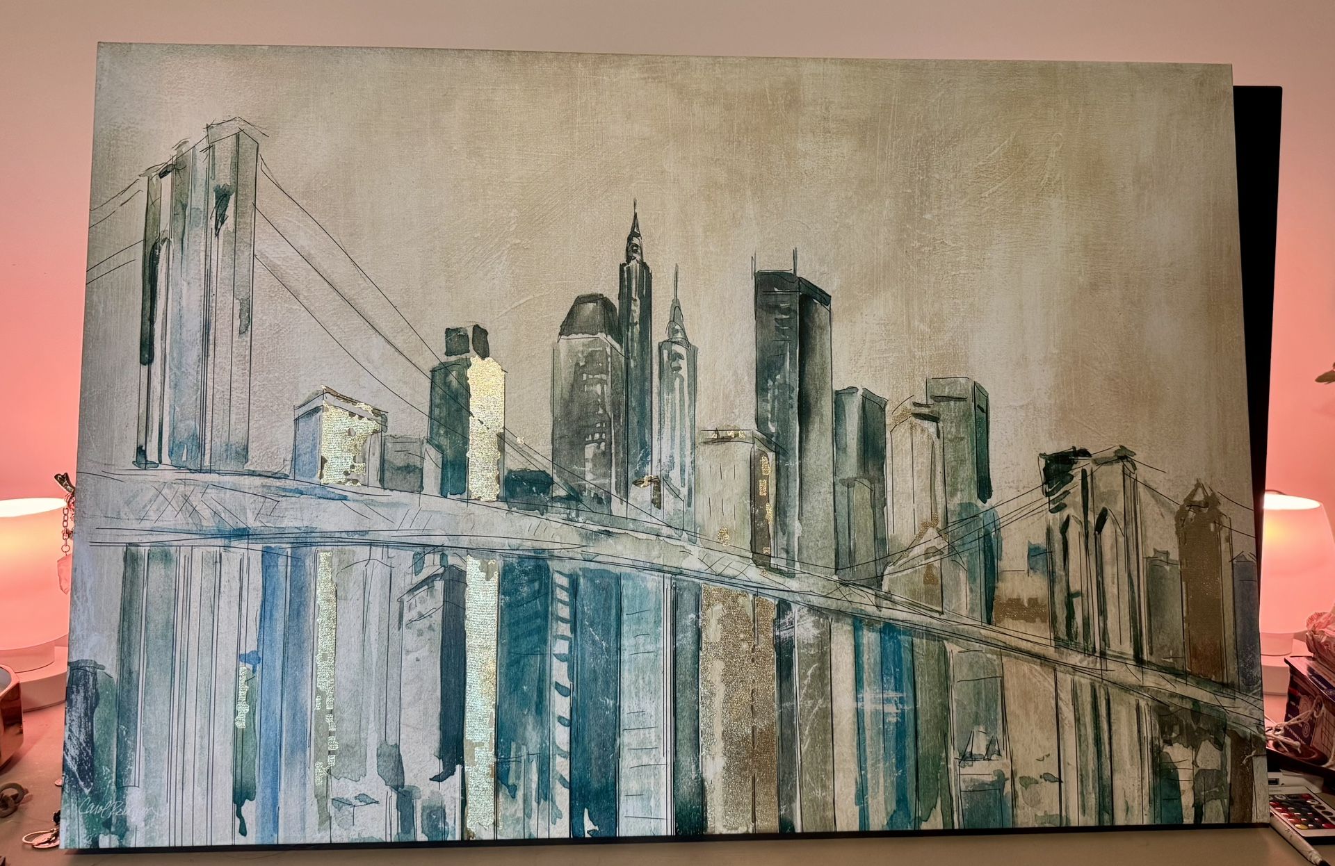 Large Framed NYC Skyline Canvas Art – 36”x24”