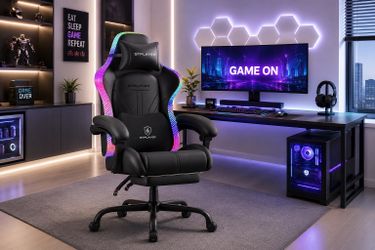 New GTPLAYER RGB Gaming Chair with Timed LED Lights, 400LBS Capacity Gaming Office Chair with Reclining Backrest & Retractable Footrest for Gaming & O