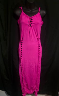 Sultry Hot Pink Lattice Front Side Weave Bodycon Dress