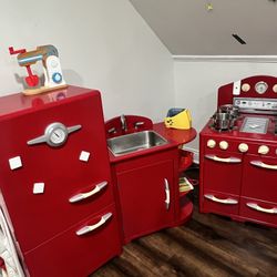 3 Set Pottery Barn Vintage Red Play Kitchen 