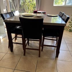 Marble-Top Dining Table Set w/ 6 Chairs 