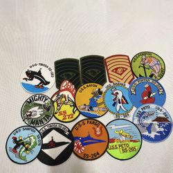 Lot of 12 USS Navy Submarine Patches + 3 Military Rank Chevrons