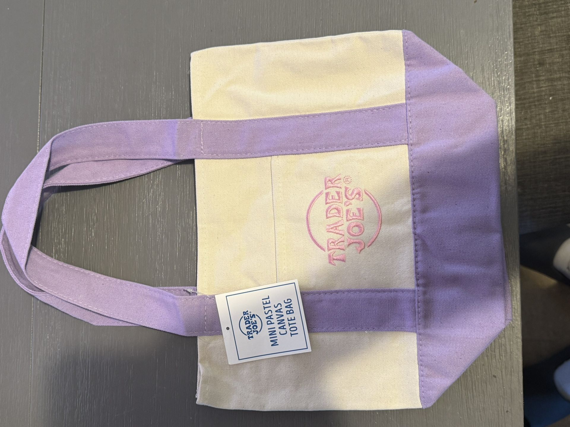 TRADER JOE'S MINI PASTEL CANVAS TOTE BAG LAVENDER