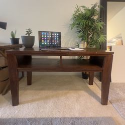 Dark Solid Wood Console Table / Hallway Desk with Lower Shelf – Sturdy