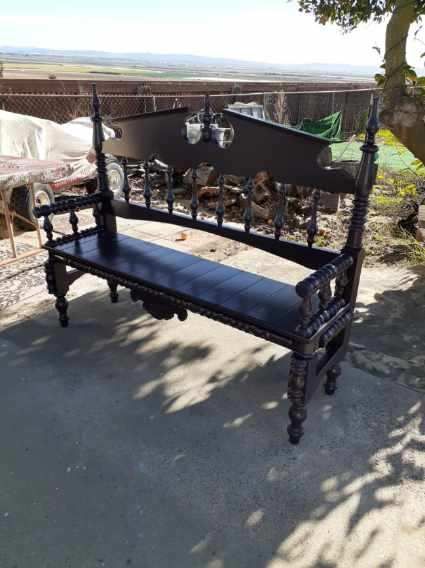 One of a kind repurposed hardwood purple bench