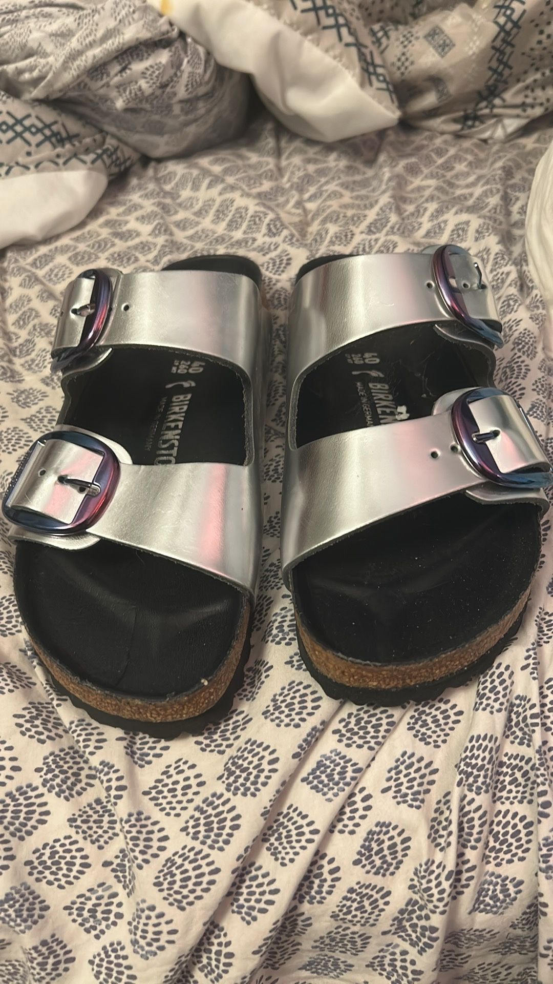 Birkenstock Arizona Silver/Metallic Buckle Sandals