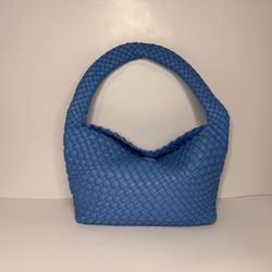 Woven Hobo Bag, Women's Leather Woven Tote Bag, Top-Handle Underarm Bags for Women, Beach Travel Handbag Blue