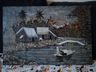 Vintage Vietnamese wood lacquer wall art