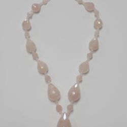 Vintage Gold Natural Rose Quartz Necklace #15388