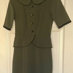 RockSteady Olive Green Dress with Black Trim. 40s Style Rockabilly Classic