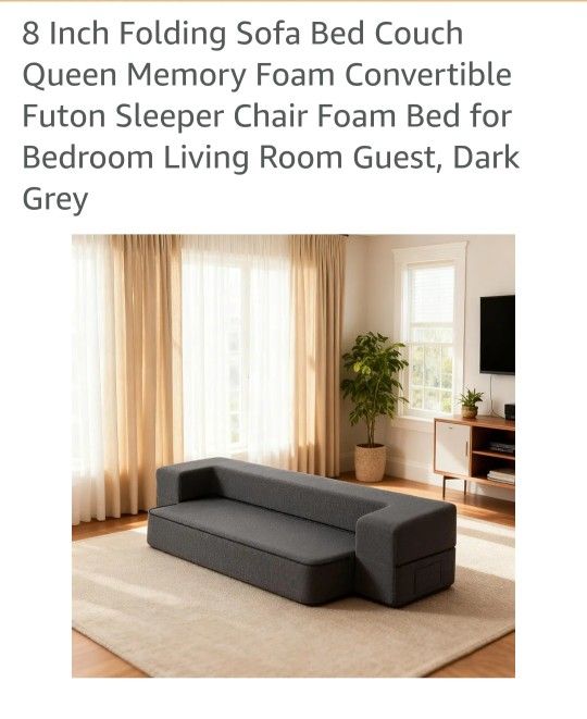 8" Folding Sofa Bed Cough Queen Memory Foam Convertible Dark Grey