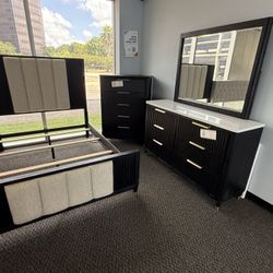 New  Queen Bed Frame + Dresser With Mirror And Chest