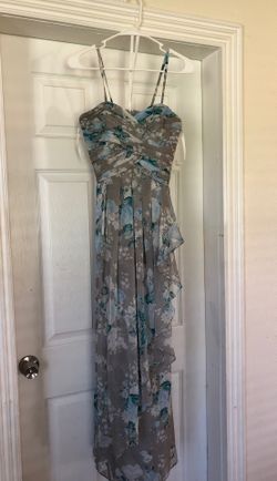 Gray gown with blue roses