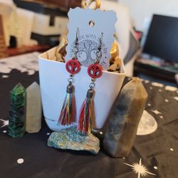 🔥HUGE earring SALE! Handmade Red peace sign tassel earrings