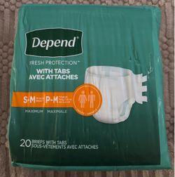 New Depend Adult Incontinence Diapers with Tabs, Unisex S/M (19-34" Waist) 60 Count