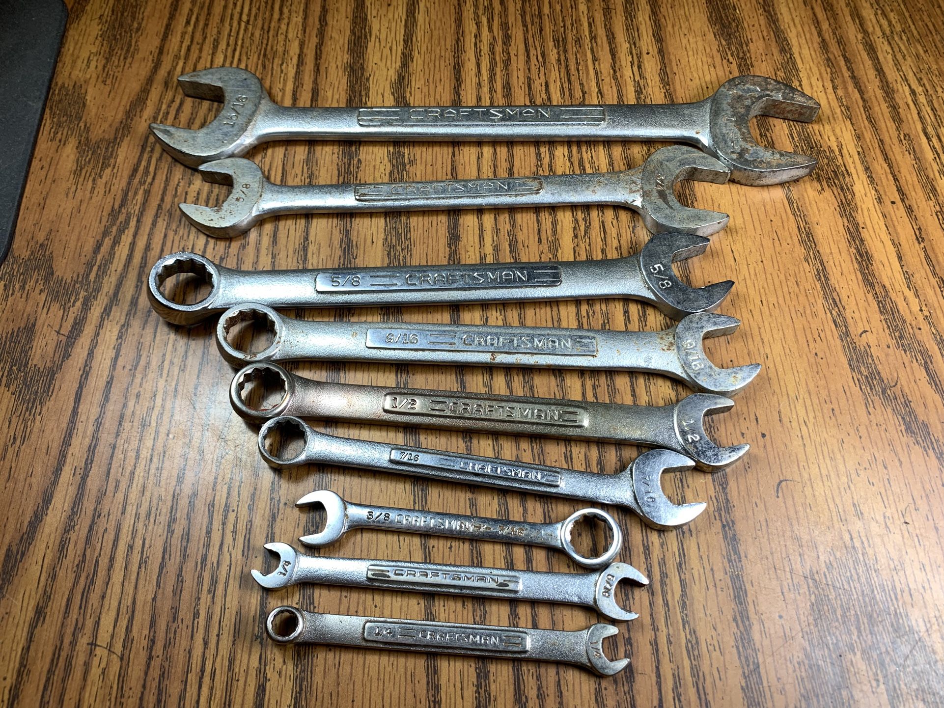 9 Vintage Craftsman Wrenches 1/4”-1”, Open-End,Combination Wrench Mechanic Tools
