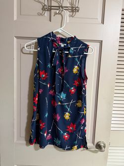 Women’s Halogen Sleeves Blouse Floral Print Size Small Navy Blue