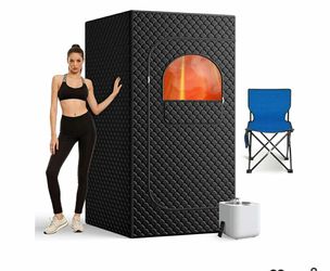 0736: Portable Sauna for Home, Personal SPA Steam Sauna with 10 Min Fast Heating & 9 Levels Heat, Warm Sauna Tent with 3L/1200W Steamer, Folding Chair