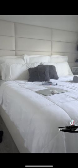 Custom king bed white leather
