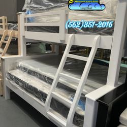 Twin Full White Bunk Bed With Mattress