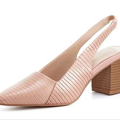 LAICIGO Women Kitten Heel Slingback Pump Shoes Low Chunky Heel Square Toe 8 Pink