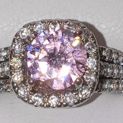 Sterling Silver Pink Cz Halo Ring