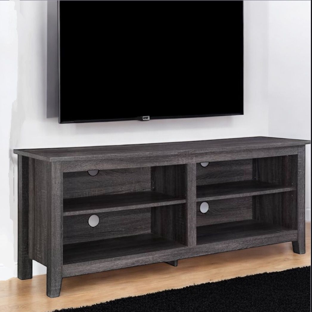 New Charcoal Grey Tiered Top Open Concept TV Stand for TV’s Up To 65” Inches