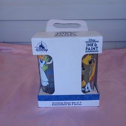 Disney Parks Ink & Paint Drinking Glass Set Of 4 Dumbo/Alice/Baloo/Lady & Tramp