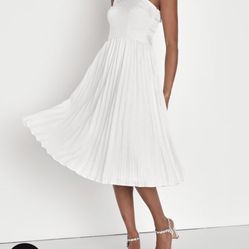 Lulus Festive Flirtation White Satin Jacquard One-Shoulder Midi Dress