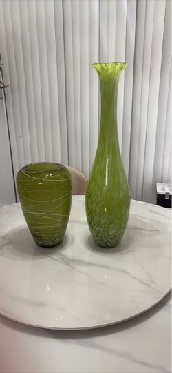Green Art Glass Vases Set of 2