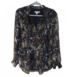 Coldwater Creek Brown Sheer Long Sleeve Button Down Blouse Size 1X