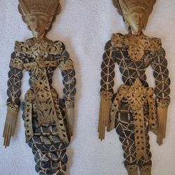 2 Indonesian Balinese Thai Kepeng Dewi Sri Rice Goddess Folk Art Coin Figurines