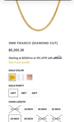 14k Yellow Gold 24” in Length 3mm Franco